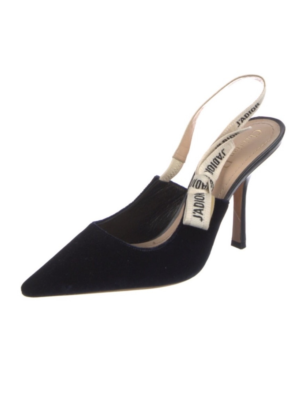 Dior Black Velvet Slingback Pumps with Beige J'Adior Strap - Picture 2 of 5
